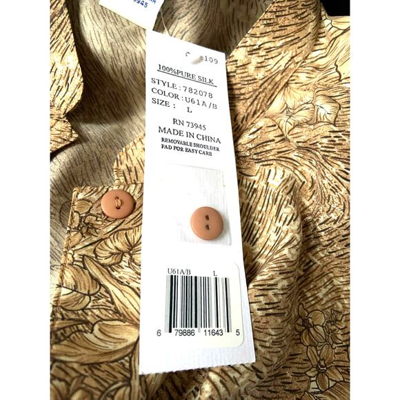 Vintage NWT Hawaiian Silk Blouse Leopard Print Button Up SS Flower L - Picture 8 of 8